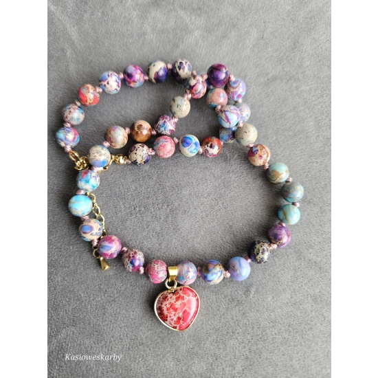 Naszyjnik jaspis z ozdobnym sercem